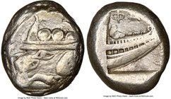 LYCIA. Phaselis. Ca. 500-440 BC. AR stater (20mm, 6h). NGC VF. Prow of galley left in the form of a forepart of a boar, three shields above / ΦΑΣ, ste...