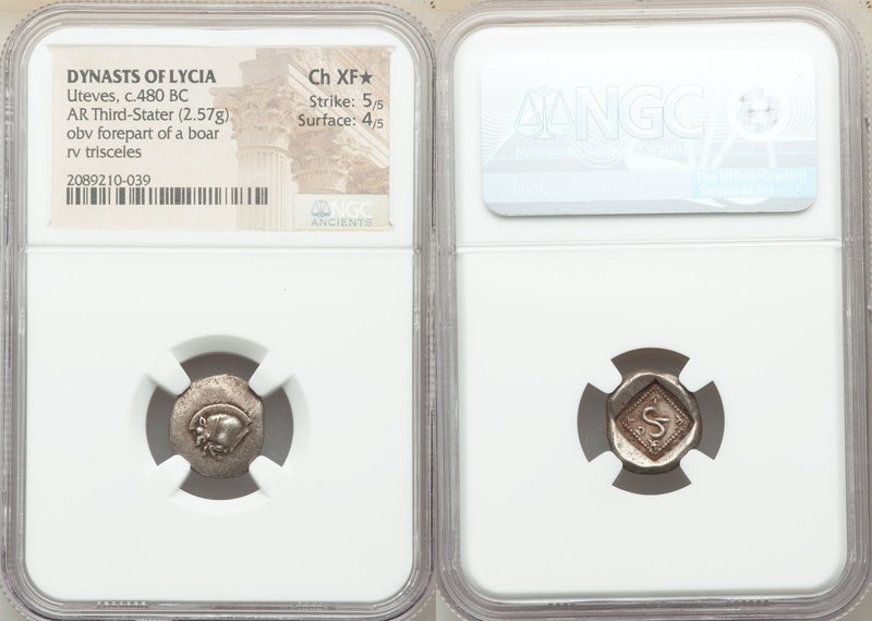 LYCIAN DYNASTS. Uteves (ca. 480 BC). AR third-stater (14mm, 2.57 gm, 4h). NGC Ch...