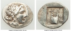 LYCIAN LEAGUE. Masicytes. Ca. 1st century BC. AR hemidrachm (16mm, 1.82 gm, 12h). XF. Series 1. Laureate head of Apollo right; Λ-Y below / M-A, cithar...
