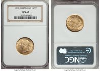 Victoria gold Sovereign 1868-SYDNEY MS60 NGC, Sydney mint, KM4. AGW 0.2353 oz. 

HID09801242017