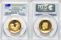 Elizabeth II gold Proof 100 Dollars 2011-P PR70 Deep Cameo PCGS, Perth mint, KM1608. Mintage: 2,000. AGW 0.9999 oz. High Relief, First Strike Issue. 
...