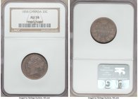 Victoria 20 Cents 1858 AU58 NGC, London mint, KM4. One year type, nicely struck, displayed in violet and gold evenly dispersed overall. 

HID098012420...