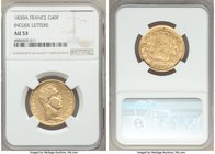 Charles X gold 40 Francs 1830-A AU53 NGC, Paris mint, KM721.1. Incuse edge lettering variety. From the George Hans Cook Collection

HID09801242017