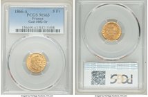 Napoleon III gold 5 Francs 1866-A MS63 PCGS, Paris mint, KM803.1.

HID09801242017