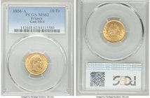 Napoleon III gold 10 Francs 1856-A MS62 PCGS, Paris mint, KM784.3, Gad-1014. AGW 0.0933 oz.

HID09801242017