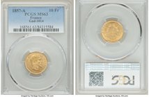 Napoleon III gold 10 Francs 1857-A MS63 PCGS, Paris mint, KM784.3. AGW 0.0933 oz. 

HID09801242017