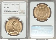 Republic gold 100 Francs 1910-A MS60 NGC, Paris mint, KM858, Fr-590. AGW 0.9334 oz.

HID09801242017