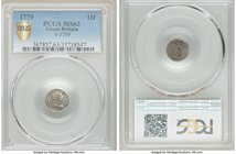 George III Maundy Penny 1779 MS63 PCGS, KM594. Subdued luster with darker colorful toning, Indention on obverse at hairline. 

HID09801242017