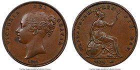 Victoria Penny 1855 AU55 PCGS, KM739, S-3948, Plain trident variety. Chocolate brown surfaces, carbon spot in front of chin. 

HID09801242017