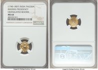 British India. Madras Presidency gold Pagoda ND (1740-1807) MS64 NGC, Fort St. George mint, KM304, Fr-1575. Granulated reverse variety. Quite lustrous...