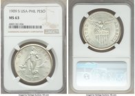 USA Administration Peso 1909-S MS63 NGC, San Francisco mint, KM172. A satiny, choice example. From the Poulos Family Collection

HID09801242017