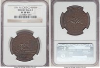 British Colony. Sierra Leone Company bronze Proof Penny 1791 PR58 Brown NGC, KM2.2. Glossy chocolate surfaces. 

HID09801242017