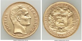 Republic gold 20 Bolivares 1912 XF (altered surface), Paris mint, KM-Y32. 21.2mm. 6.46gm. AGW 0.1867 oz. 

HID09801242017