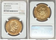 Republic gold 100 Bolivares 1889 AU Details (Rim Damage) NGC, Caracas mint, KM-Y34. Red peripheral toning accentuating the legends. AGW 0.9334 oz. 

H...
