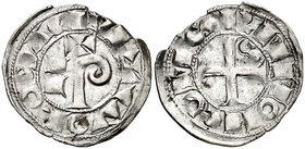 Comtat de Tolosa. Ramon VI (1194-1222) y Ramon VII (1222-1249). Tolosa. Diner. (Cru.Occitània 80). 0,88 g. MBC.