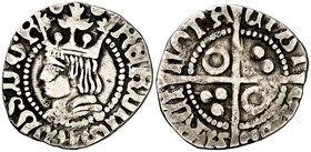 Ferran II (1479-1516). Barcelona. Mig croat. (Cru.V.S. 1143.1 var) (Badia 853) (Cru.C.G. 3076d var). 1,18 g. Algo recortada. MBC-.