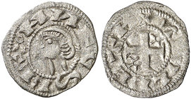 Alfonso VII de Aragón (1126-1157). Toledo. Dinero. (AB. 25.1 var, de Alfonso I de Aragón) (M.M. tipo 32). 0,64 g. Ex Colección Manuela Etcheverría. MB...