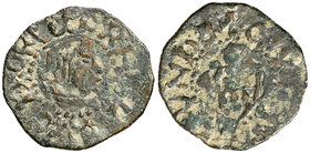 s/d. Felipe II. Girona. 1 diner. 0,69 g. Falsa de época en cobre. MBC.