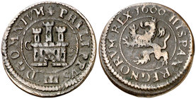 1600. Felipe III. Segovia. 2 maravedís. (Cal. 800, como 4 maravedís). 3 g. Rara. MBC-.