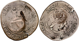 Felipe III. ¿Granada?. (Cal. nota pág. 289). 5,55 g. Resello de valor VIII sobre 4 maravedís de Cuenca de los Reyes Católicos. BC.