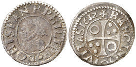 1612. Felipe III. Barcelona. 1/2 croat. (Cal. 535). 1,42 g. La A de BARCINO sobre una B. MBC-.