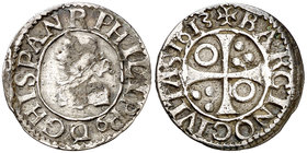 1613. Felipe III. Barcelona. 1/2 croat. (Cal. 537) (Cru.C.G. 4342g). 1,40 g. MBC-/MBC.