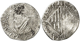 s/d. Felipe III. Mallorca. 1 ral. (Cal. 1006, de Felipe IV) (Cru.C.G. 4356 var de busto). 2,07 g. Rayitas. BC.