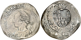 s/d. Felipe III. Nápoles. IAF/G. 1/2 ducado. (Vti. 238) (MIR. 202). 10,59 g. Rara. BC+.