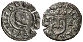 1664. Felipe IV. Cuenca. A. 2 maravedís. (Cal. 1349). 0,61 g. Dos grietas. Rara. MBC.