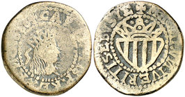 1686. Fernando VII. Eivissa. 1 cinquena. (Cal. 882, de Carlos II) (Cru.C.G. 3715). 5,95 g. A nombre de Carlos II. BC+/MBC-.