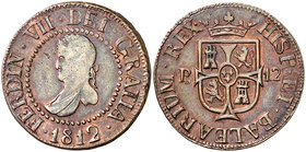 1812. Fernando VII. Mallorca. 12 diners. 5,98 g. Falsa de época de muy buen arte, realizada en Francia. Rara así. EBC+.