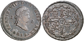 1819. Fernando VII. Jubia. 8 maravedís. (Cal. 1553). 9,82 g. Buen ejemplar. Ex Colección Manuela Etcheverría. MBC+/EBC-.