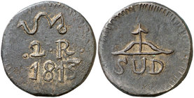 1813. Fernando VII. Morelos. 2 reales. (Cal. 961). 8,19 g. CU. Cospel grueso. Ex Colección Manuela Etcheverría. MBC.
