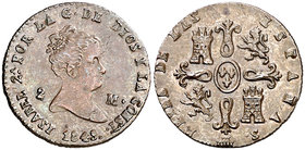 1849. Isabel II. Segovia. 2 maravedís. (Cal. 561). 2,36 g. EBC.