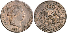 1864. Isabel II. Segovia. 25 céntimos de real (Cal. 599). 9,61 g. MBC/MBC+.