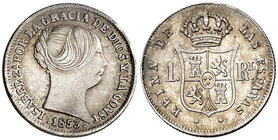 1853. Isabel II. Barcelona. 1 real. (Cal. 398). 1,34 g. Ex Colección Manuela Etcheverría. MBC+/EBC-.