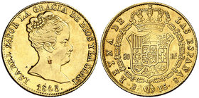 1845. Isabel II. Barcelona. PS. 80 reales. (Cal. 63). 6,71 g. Soldadura en canto. (MBC/MBC+).
