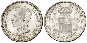 1904*04. Alfonso XIII. SMV. 50 céntimos. (Cal. 61). 2,57 g. S/C-.