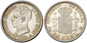 1904*10. Alfonso XIII. PCV. 50 céntimos. (Cal. 62). 2,51 g. EBC+.