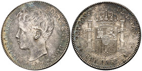 1896*1896. Alfonso XIII. PGV. 1 peseta. (Cal. 41). 4,98 g. Pátina. Bella. S/C-.
