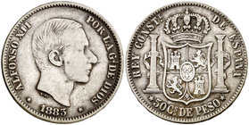 1883. Alfonso XII. Manila. 50 centavos. (Cal. 83). 13 g. BC+/MBC-.
