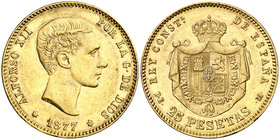 1877*--77. Alfonso XII. DEM. 25 pesetas. (Cal. 3). 8,06 g. EBC-.
