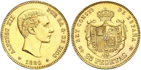 1880*1880. Alfonso XII. MSM. 25 pesetas. (Cal. 10). 8,06 g. Golpecitos. MBC+.