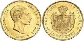 1880*1880. Alfonso XII. MSM. 25 pesetas. (Cal. 10). 8,05 g. EBC+.