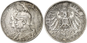 1901. Alemania. Prusia. Guillermo II. Berlín. 5 marcos. (Kr. 526). 27,72 g. AG. 1701-1901. 200 años del Reino de Prusia. Limpiada. (EBC).