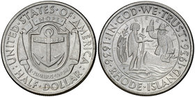 1936. Estados Unidos. D (Denver). 1/2 dólar. (Kr. 185). 12,52 g. AG. Tricentenario de Rhode Island. Escasa. S/C-.