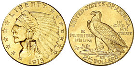 1913. Estados Unidos. Filadelfia. 2 1/2 dólar. (Fr. 120) (Kr. 128). 4,18 g. AU. Tipo "indio". MBC+.