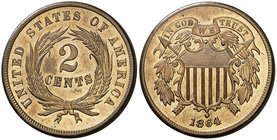 1864. Estados Unidos. 2 centavos. (Kr. 94). 5,99 g. CU-NI. Bella. Brillo original. Escasa así. EBC+.
