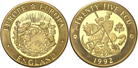 1992. Europa. Inglaterra. 25 ecu. (Kr.UWC. falta). 18,55 g. Bronce dorado. San Jorge. S/C.