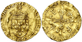 s/d. Francia. Francisco I (1515-1547). 1 ecu d'or. (Fr. 345). 3,40 g. AU. Alabeada. (MBC-).